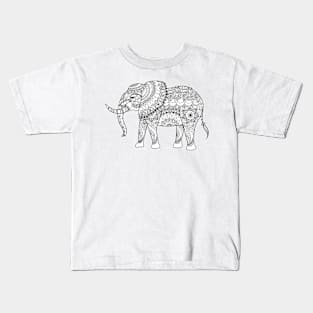 Henna Elephant in Black Kids T-Shirt